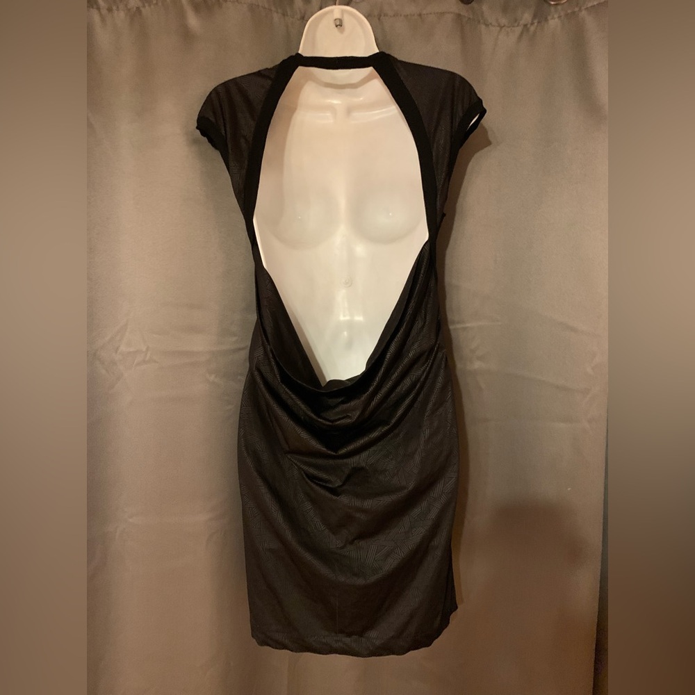 Miss Sixty black mini backless dress with subtle geometric pattern